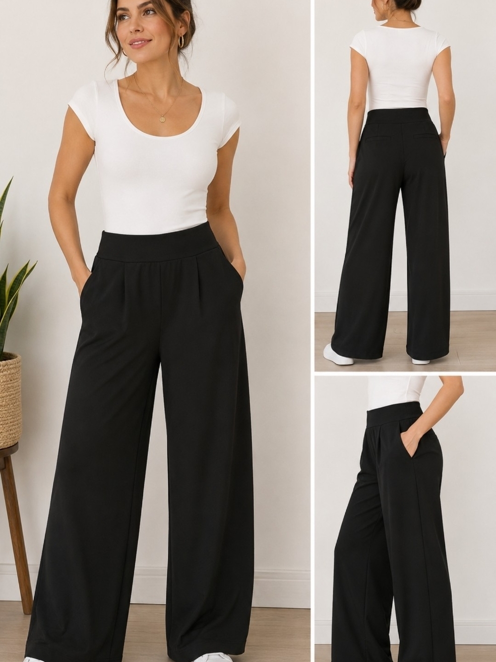 HALARA Black Wide Leg Pants with Pockets